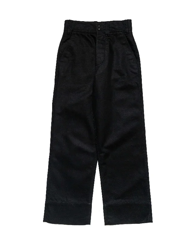 Pants-Low-Waisted-MHL Wide Waistband Trouser Matt Cotton Drill Off Black