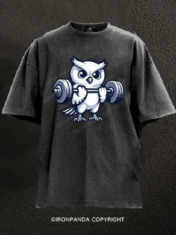 T-Shirt-Punk-Weightlifting owl Washed Gym Shirt