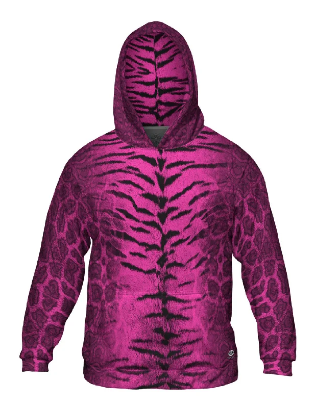 Hoodie-Brown-Tiger Leopard Skin Hot Pink