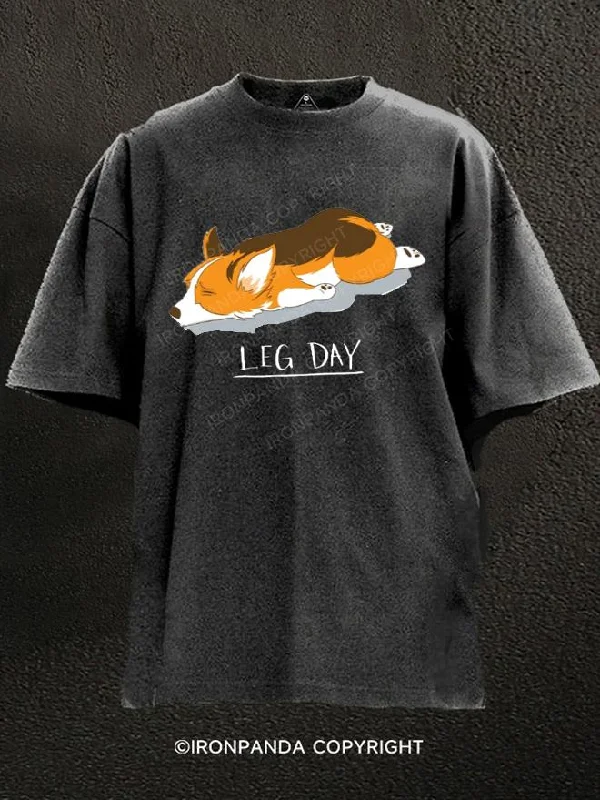 T-Shirt-Sustainable-Leg Day Corgi Washed Gym Shirt