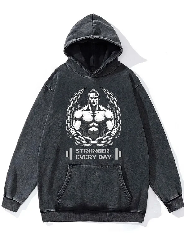 Hoodie-Beige-stronger every day Washed Gym Hoodie