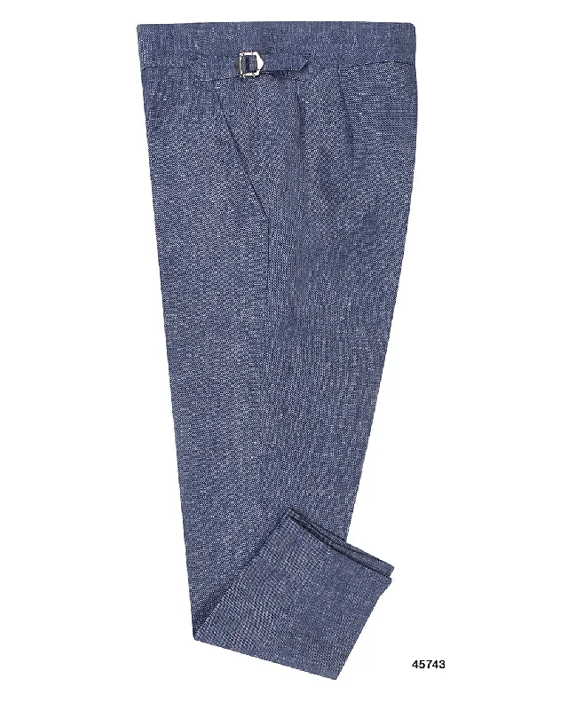 Pants-Embroidered-Solbiati Denim Blue Linen Dress Pant