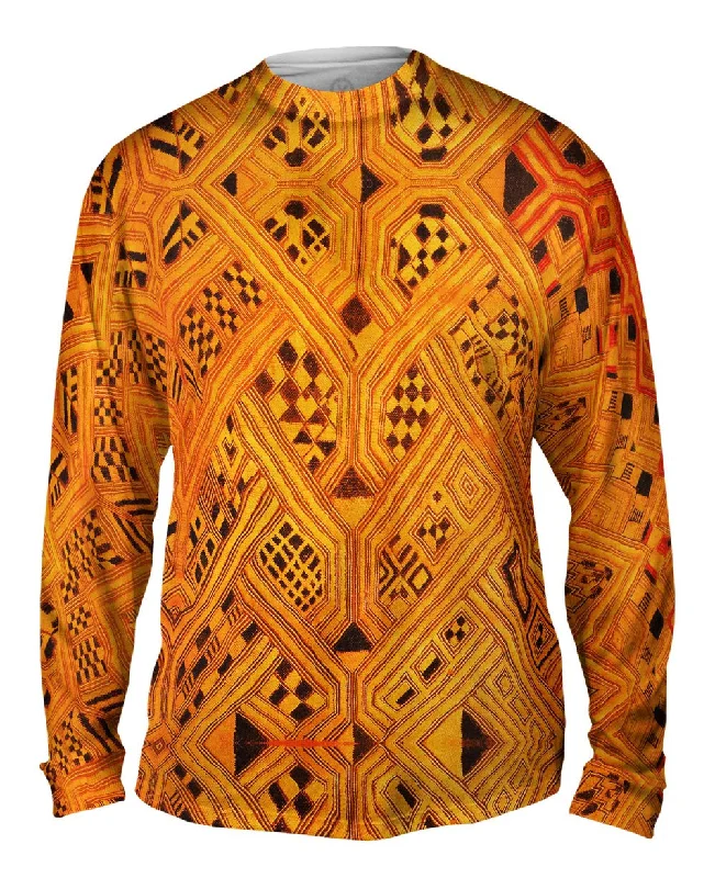 Long-Sleeve-V-Neck-African Tribal Kuba Cloth Lattice Runway