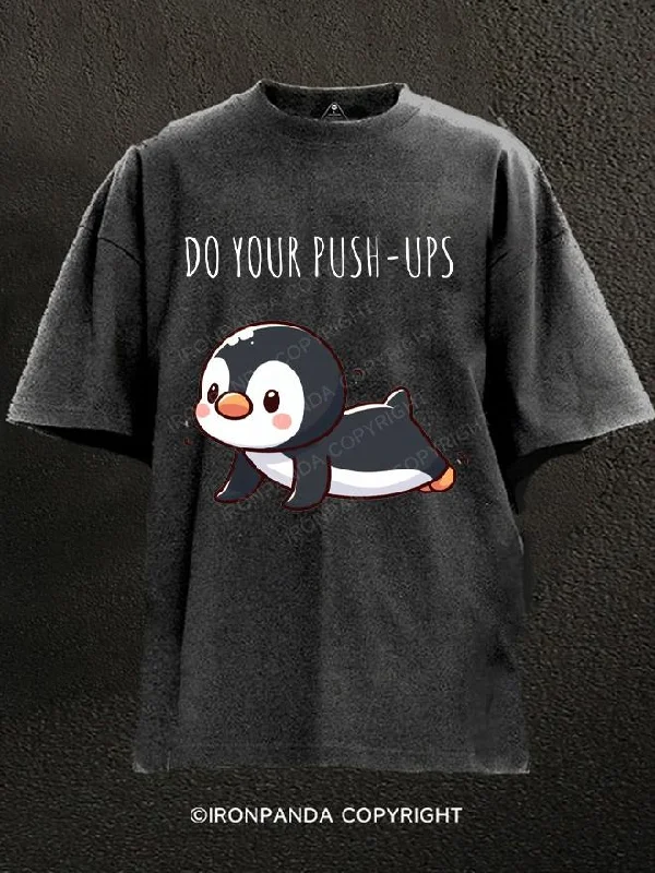 T-Shirt-Casual-Push Ups Penguin Washed Gym Shirt