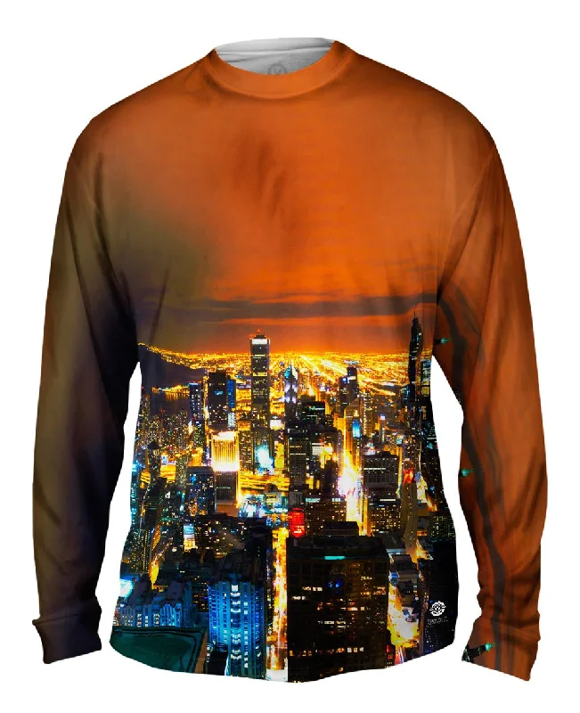 Long-Sleeve-V-Neck-Glowing Chicago Skyline