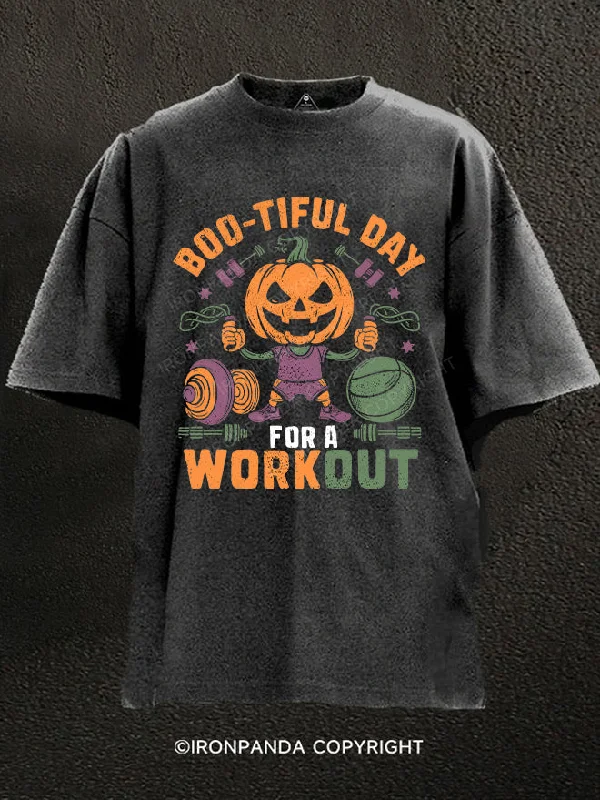 T-Shirt-Tie-Dye-BOO-TIFUL DAY FOR A WORKOUT Washed Gym Shirt