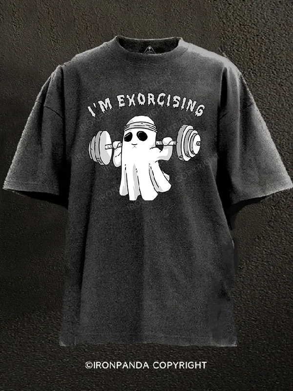 T-Shirt-Embroidered-I'M EXORCISING Washed Gym Shirt