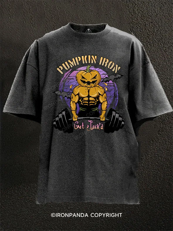 T-Shirt-Family-Matching-PUMPKIN IRON GET JACK'D Washed Gym Shirt