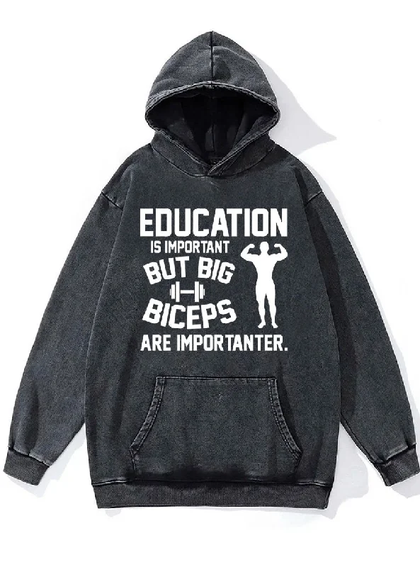 Hoodie-Brown-biceps are importanter Washed Gym Hoodie