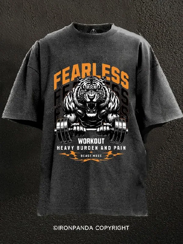 T-Shirt-Camping-Tiger fearless workout Washed Gym Shirt