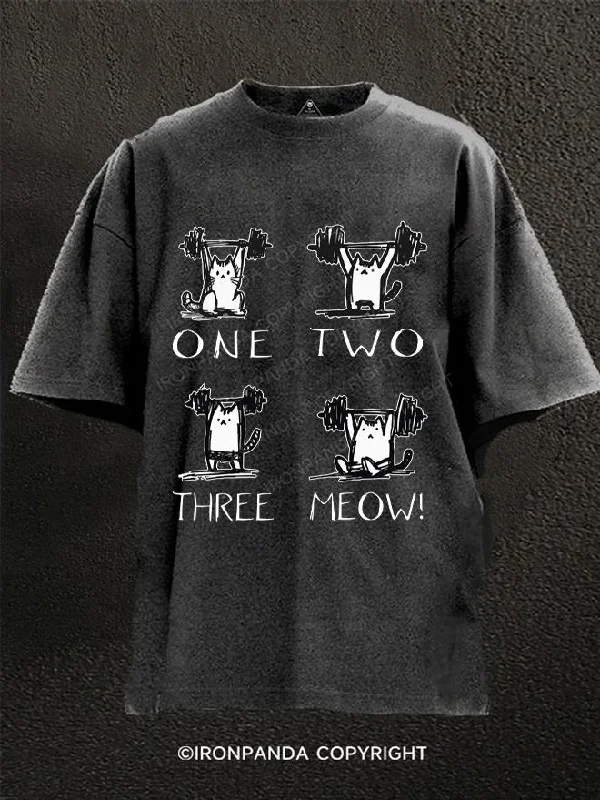 T-Shirt-Travel-On two three meow Washed Gym Shirt