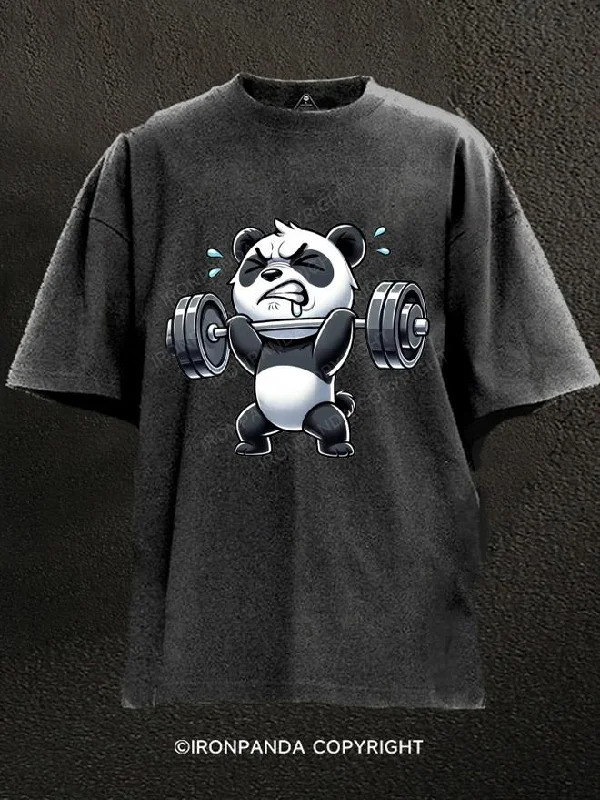 T-Shirt-Black-Struggling Panda Weightlifter Washed Gym Shirt