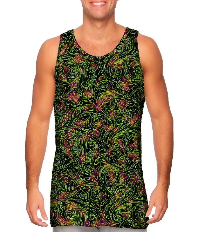 Tank-Top-White-Autumn Me Green Leaf Swirls Pattern