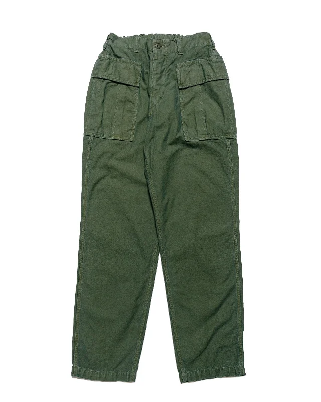 Pants-Workwear-Sage de Cret Cotton/Linen Back Satin Pegtop Military Pants Olive