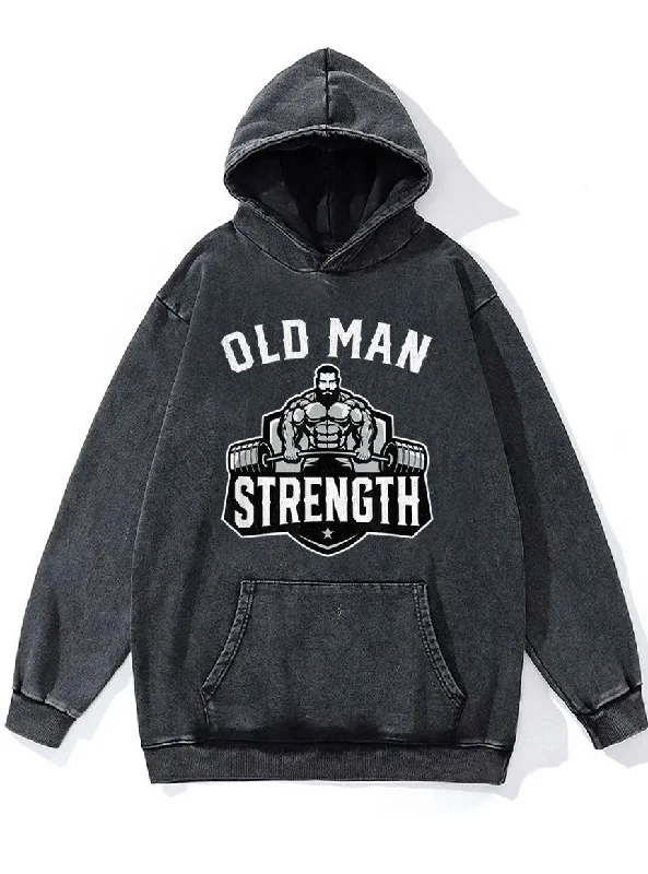 Hoodie-Khaki-old man strength Washed Gym Hoodie