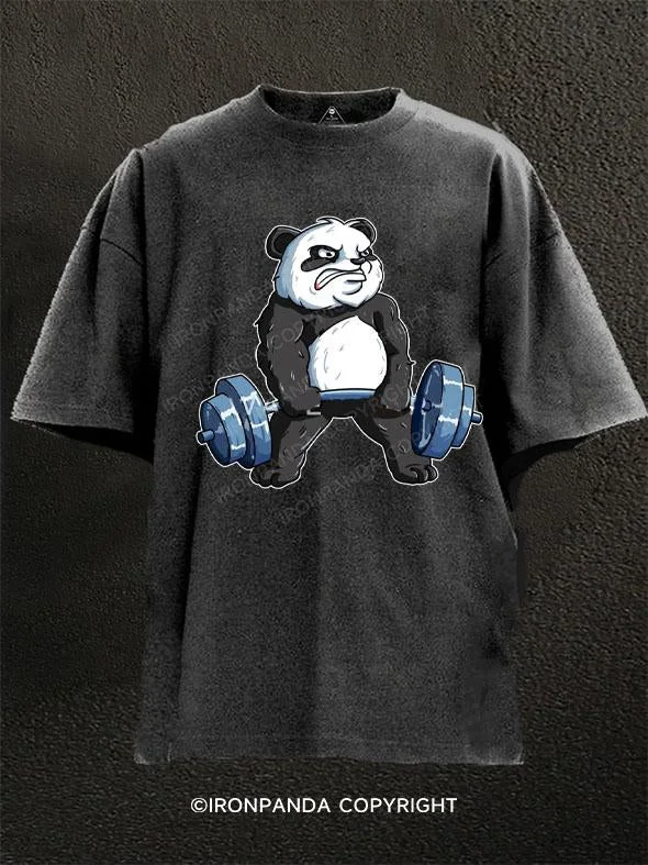 T-Shirt-All-Season-lifting heavy panda Washed Gym Shirt