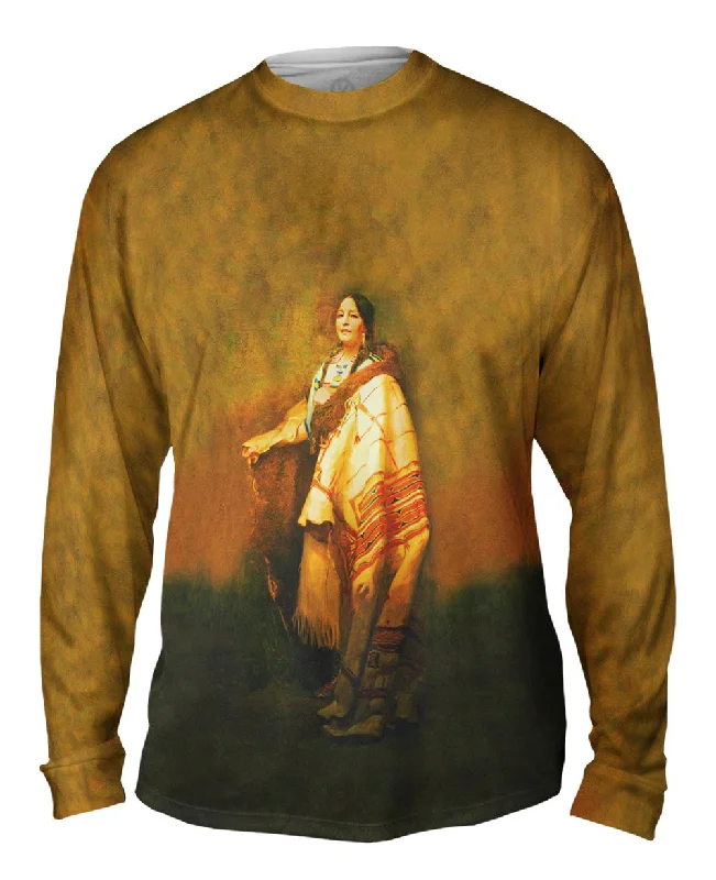 Long-Sleeve-Recycled-Native American Art - "Handsome Morning A Dakota" (1921)