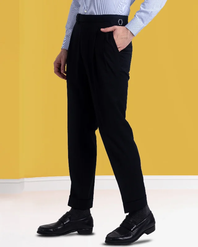 Pants-Sweatproof-Pleated Black Washable Wool Pant