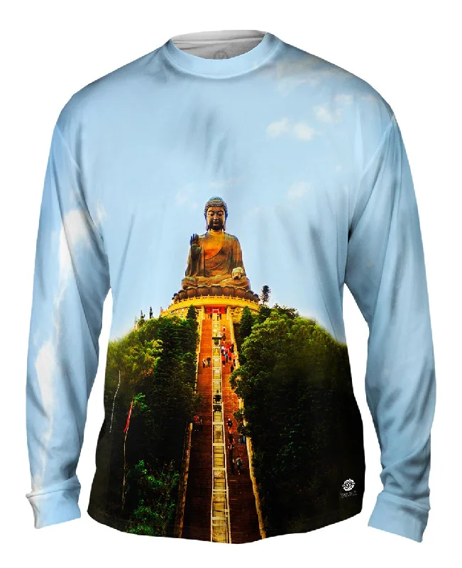 Long-Sleeve-Button-Up-Hong Kong Giant Buddha On Lantau