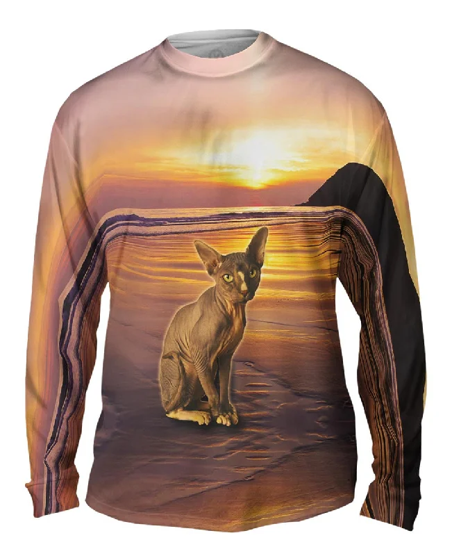 Long-Sleeve-Classic-Sphynx Cat Beach Sunset