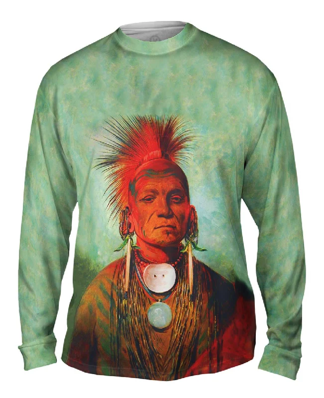 Long-Sleeve-Loose-Fit-Native American Art - "See Non Ty A An Iowa Medicine Man" (1844)