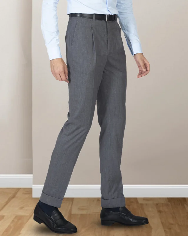 Pants-Khaki-Washable Wool Pants: Plain Mid Grey