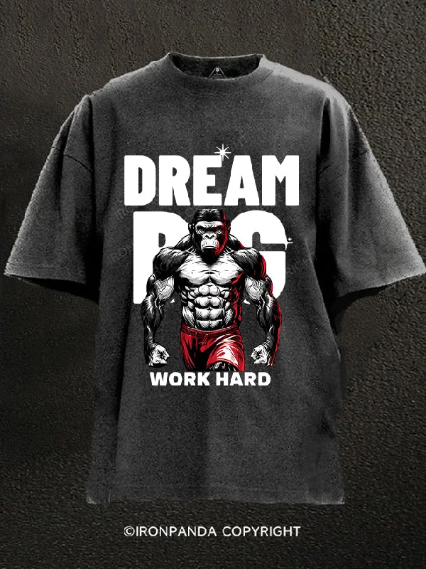 T-Shirt-Purple-Dream Big with bodybuilding gorilla Washed Gym Shirt