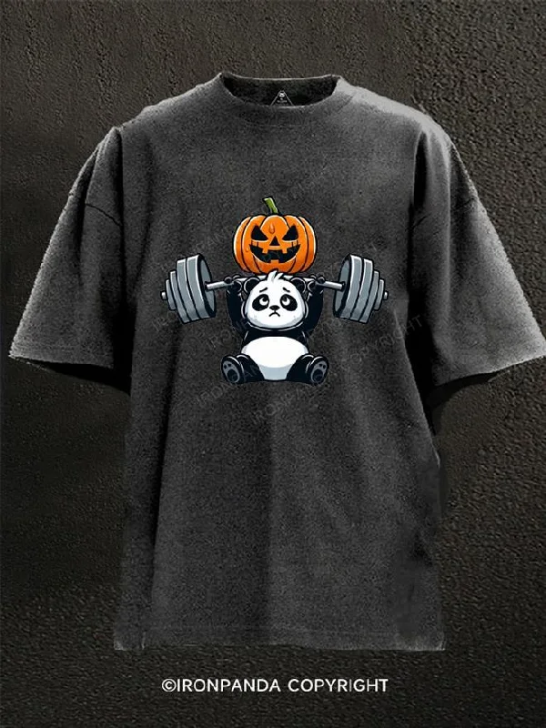 T-Shirt-Unisex-Halloween Panda Weightlifter Washed Gym Shirt