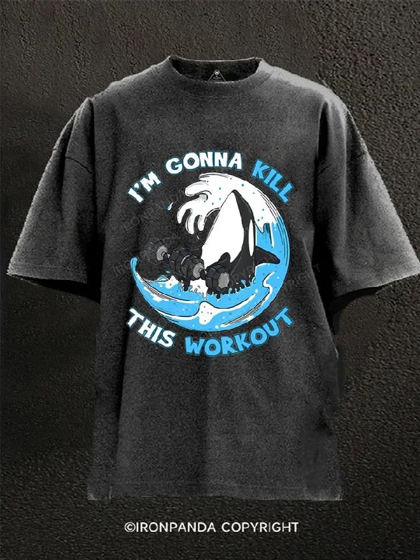 T-Shirt-Orange-Orca Killer Whale Im Gonna Kill Washed Gym Shirt