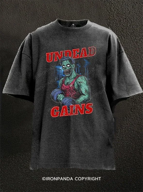 T-Shirt-White-UNDEAD GAINS Washed Gym Shirt