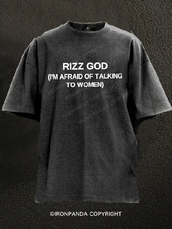 T-Shirt-Biker-Rizz God I'm Afraid Of Talking To Women Washed Gym Shirt