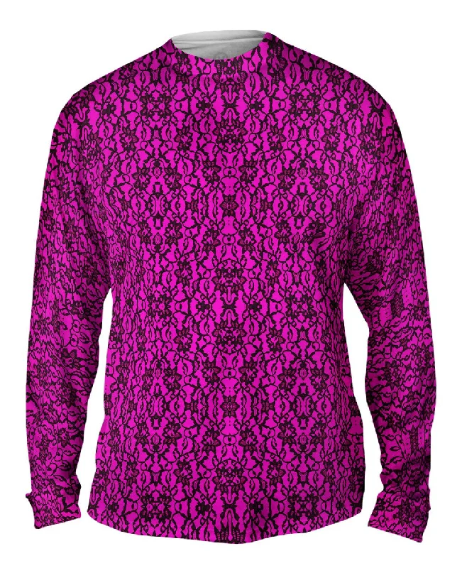 Long-Sleeve-Scoop-Neck-Lace Black Hotpink