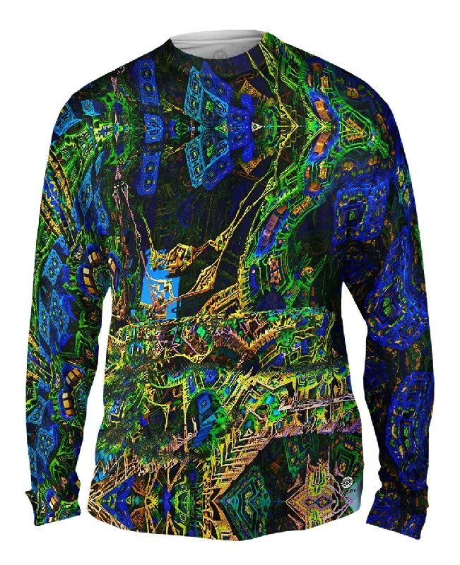 Long-Sleeve-Streetwear-Building Fractal Design Pattern Green