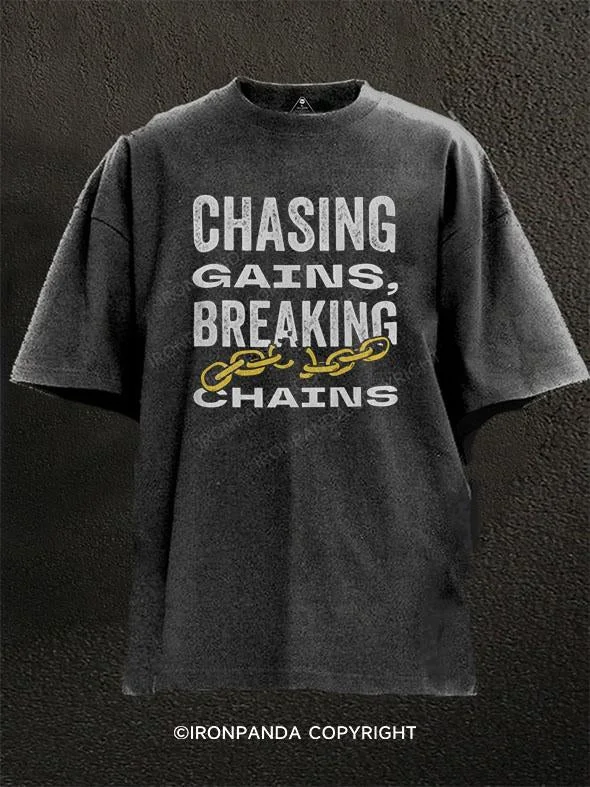 T-Shirt-Daily-Wear-CHASING GAINS BREAKING CHAINS Washed Gym Shirt