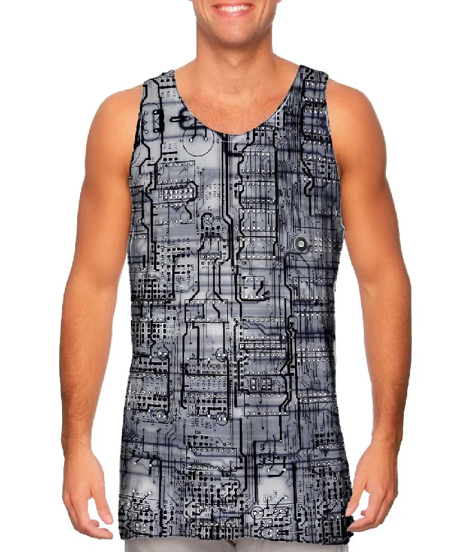 Tank-Top-Basketball-Circuit Board Black And White