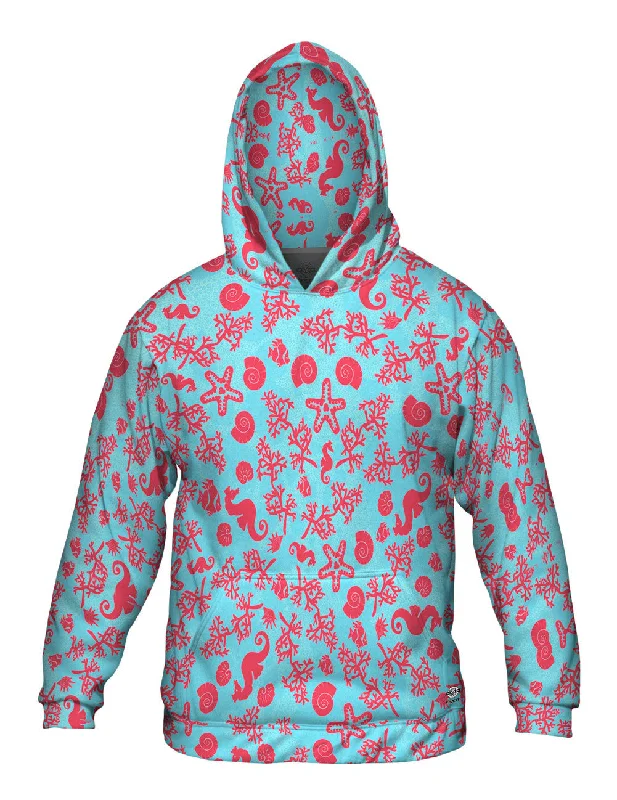 Hoodie-Warm-Beach Day Seahorse Coral Pattern