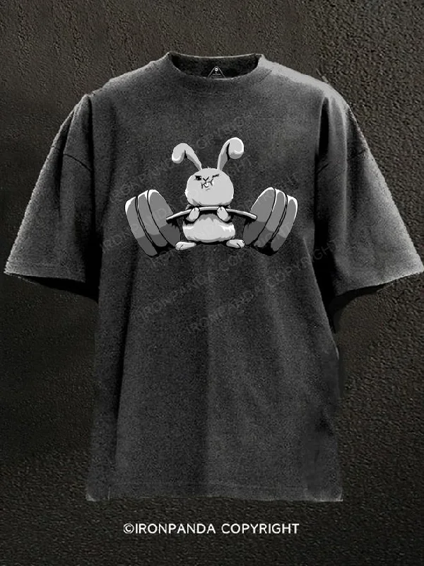 T-Shirt-Thermal-Funny Rabbit Weight Lifting Washed Gym Shirt