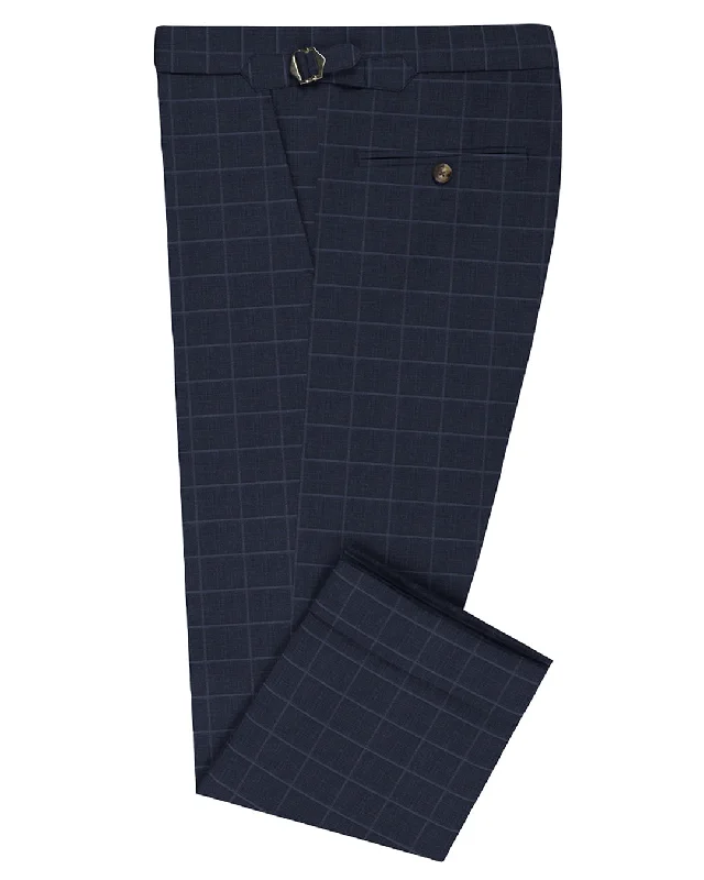 Pants-Running-Loro Piana: Dark Blue Windowpane