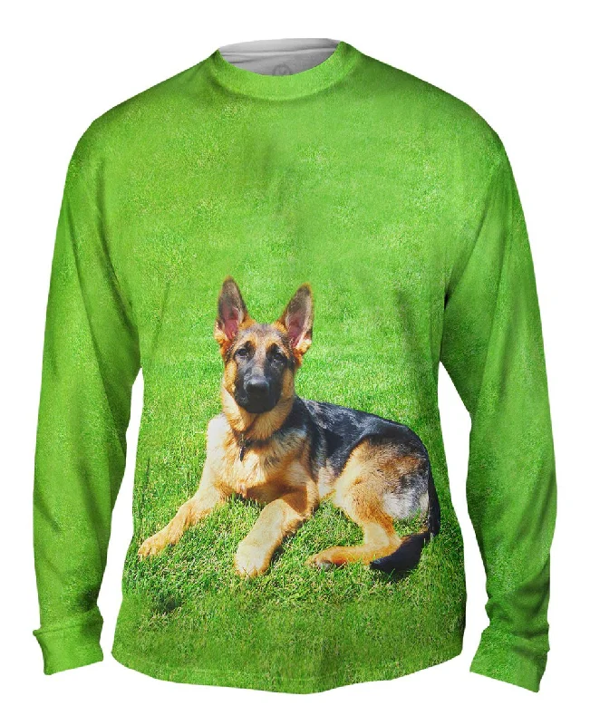 Long-Sleeve-Retro-German Shepherd On Grass