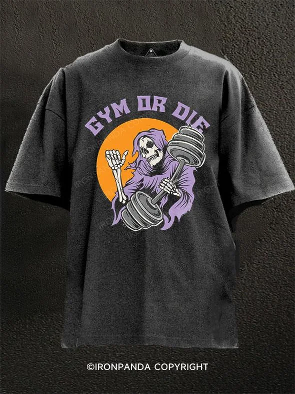 T-Shirt-College-Gym or die Washed Gym Shirt