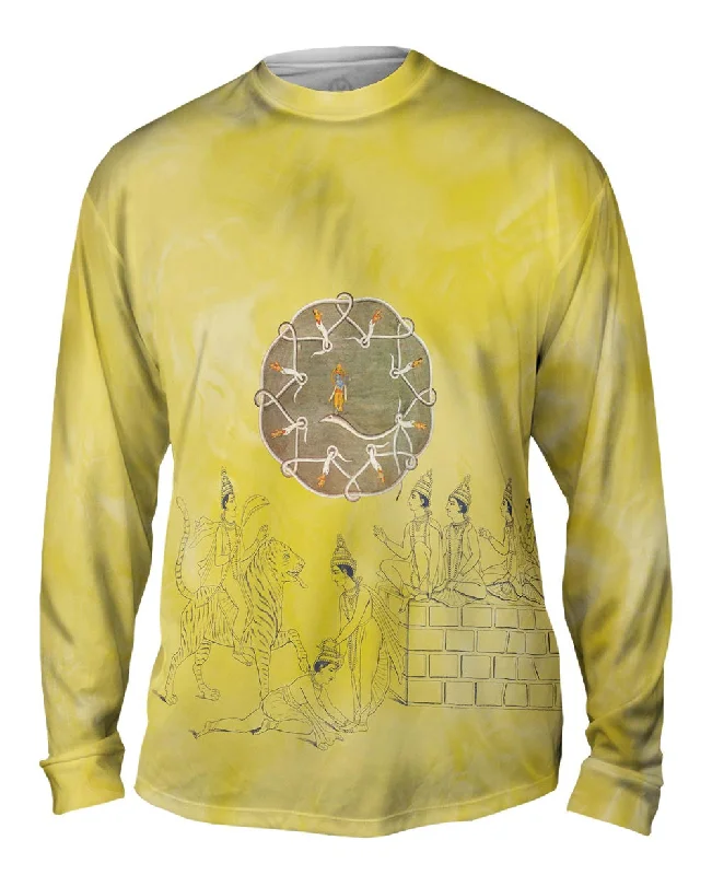 Long-Sleeve-Mock-Neck-India - "Krishna And The Serpent Kaliya"