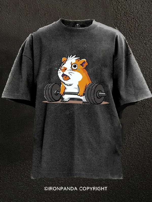 T-Shirt-Printed-weightlifting guinea pig Washed Gym Shirt