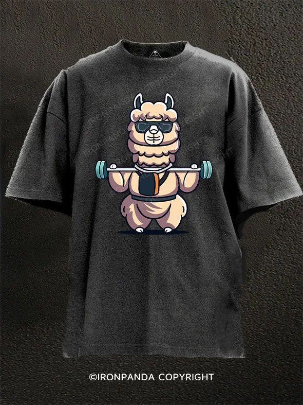 T-Shirt-Performance-Alpaca doing weight training Washed Gym Shirt