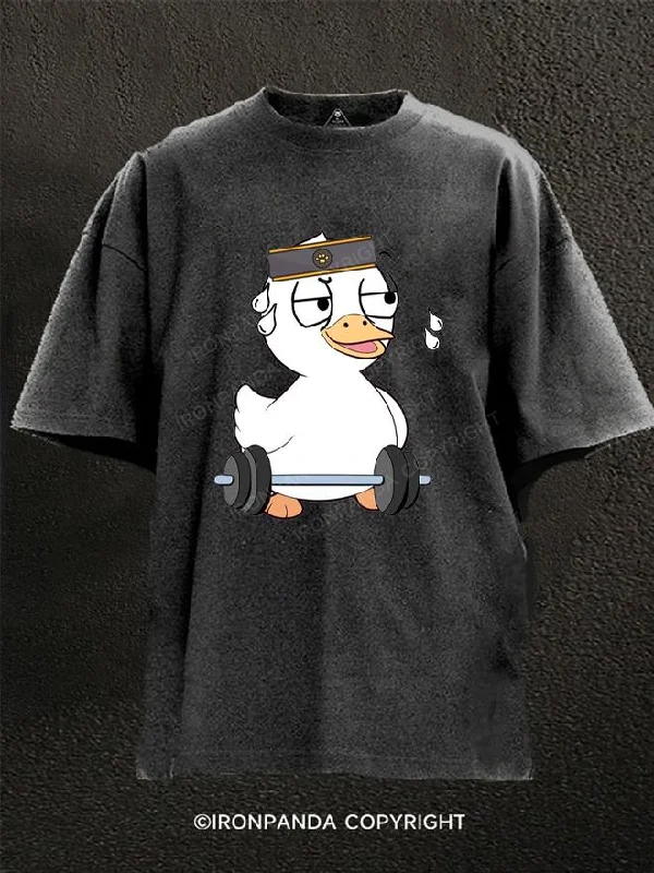 T-Shirt-Moisture-Wicking-Funny duck is exercising Washed Gym Shirt