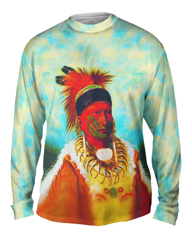 Long-Sleeve-Relaxed-Fit-Native American Art - "The White Cloud Head Chief Of The Iowas" (1844)