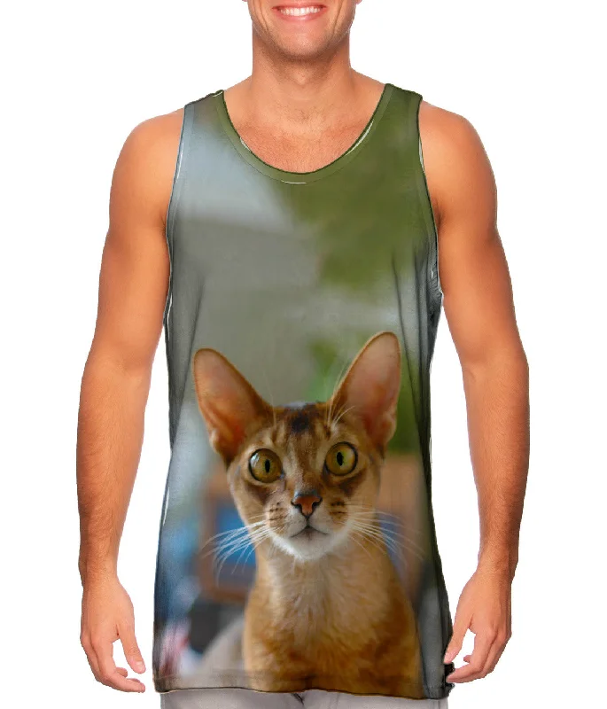 Tank-Top-Khaki-Big Eyed Brow Cat