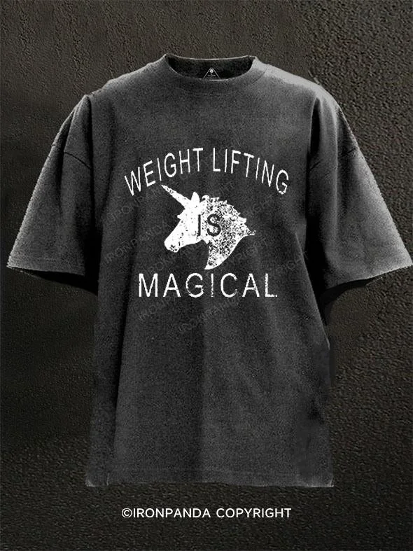 T-Shirt-Pink-Weight Lifting is Magical Washed Gym Shirt