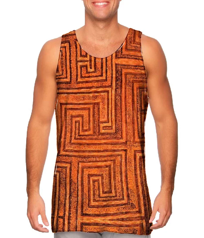 Tank-Top-V-Neck-African Tribal Kuba Cloth Labyrinth