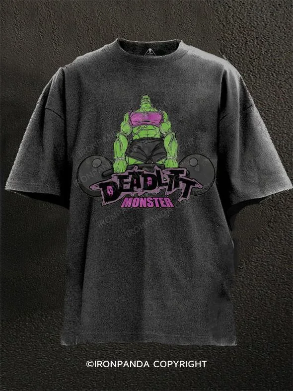 T-Shirt-Grey-DEADLIFT MONSTER Washed Gym Shirt