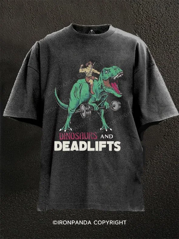 T-Shirt-V-Neck-Dinosaur and Deadlift Washed Gym Shirt